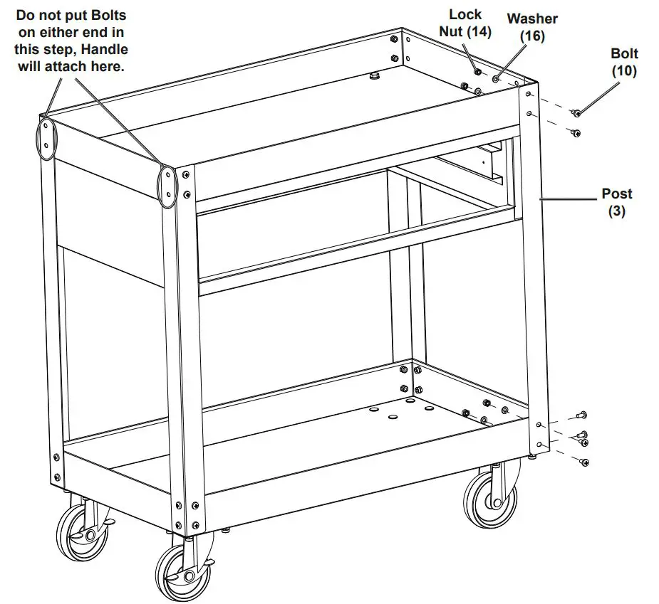 HARBOR FREIGHT 64058 30 Inch Service Cart Owner's Manual - Attach one Post (3) to each corner of Drawer