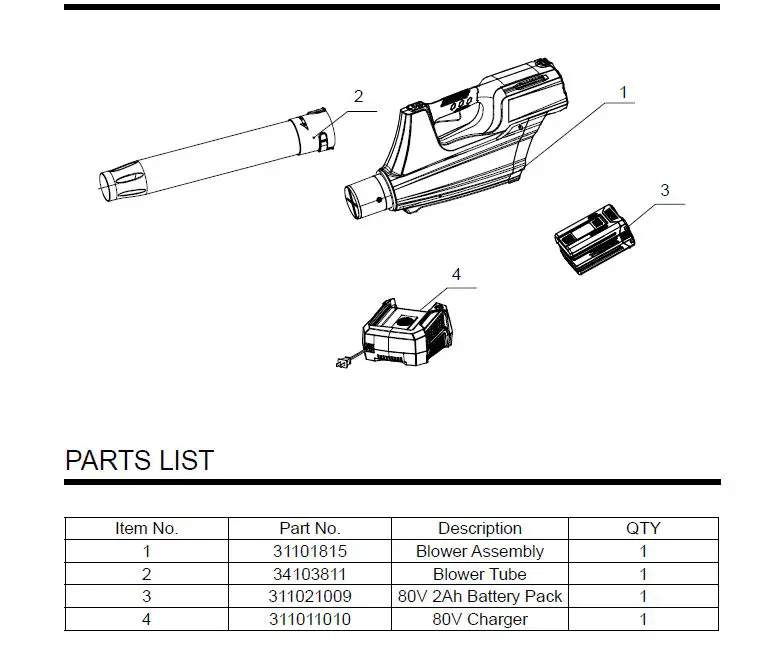 Greenwork 80V Cordless Brushless Blower - Exploded View