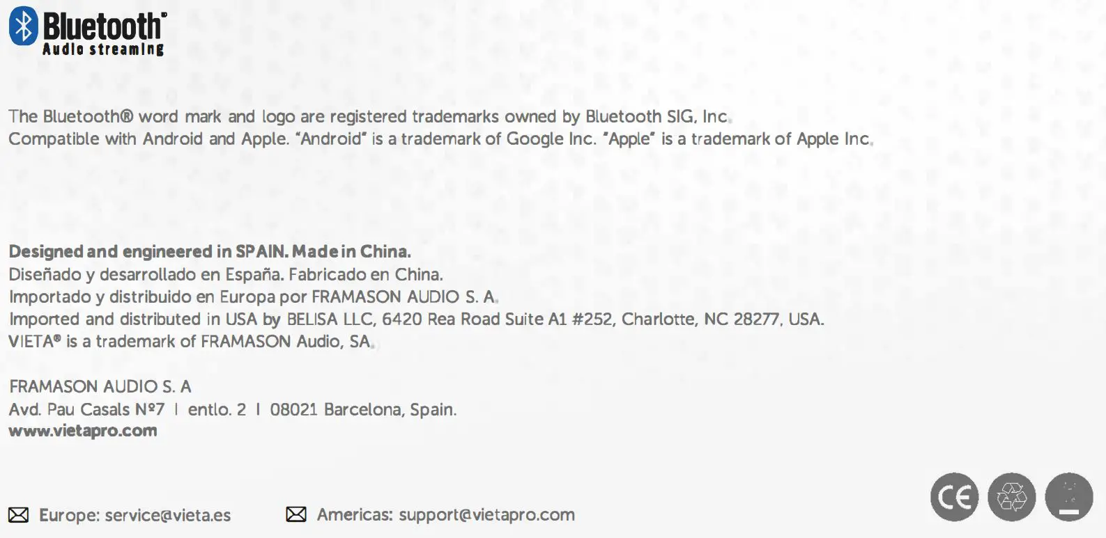 VIETA PRO VM-BS57 Upper 3 Speaker User Guide - Bluetooth icon