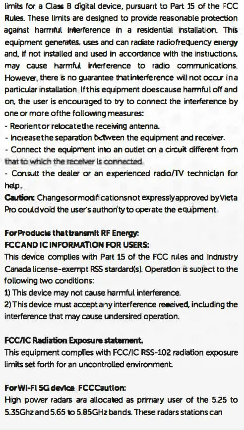 VIETA PRO VM-BS57 Upper 3 Speaker User Guide - Security