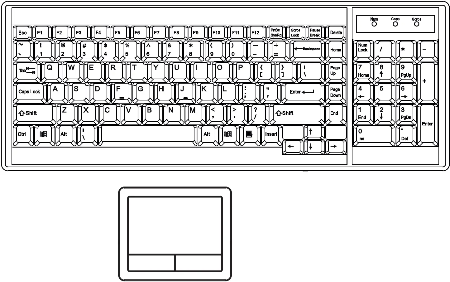 G keyboard integrated with touchpad