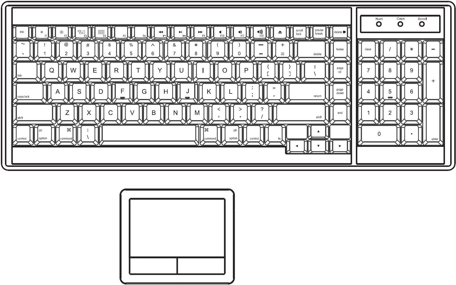 MAC keyboard integrated with touchpad