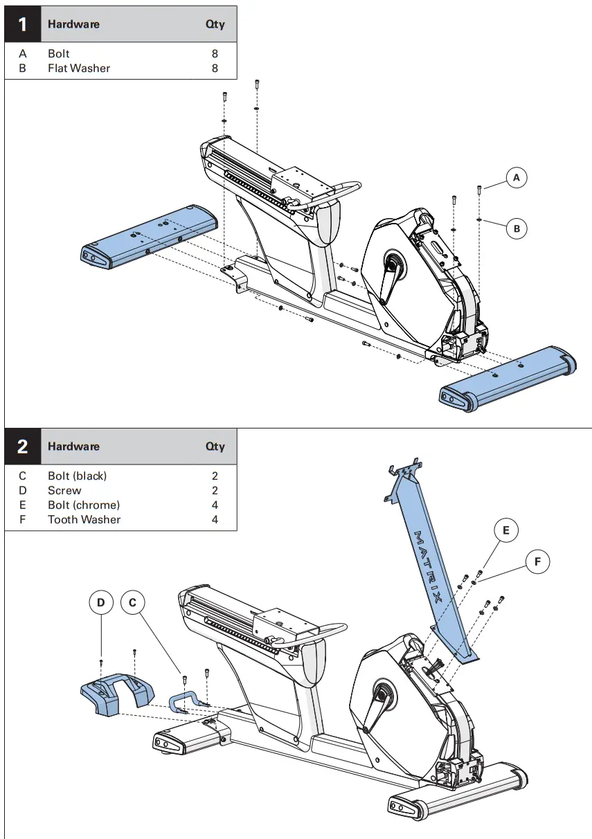 MATRIX U PS LED Performance Cycles with LED Console - RECUMBENT CYCLE ASSEMBLY