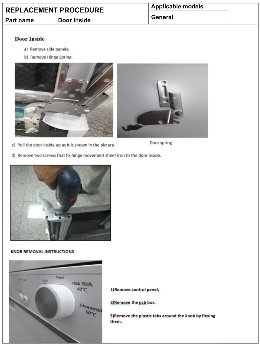 Bush BFSSAE12W Full Size Dishwasher - Door Inside