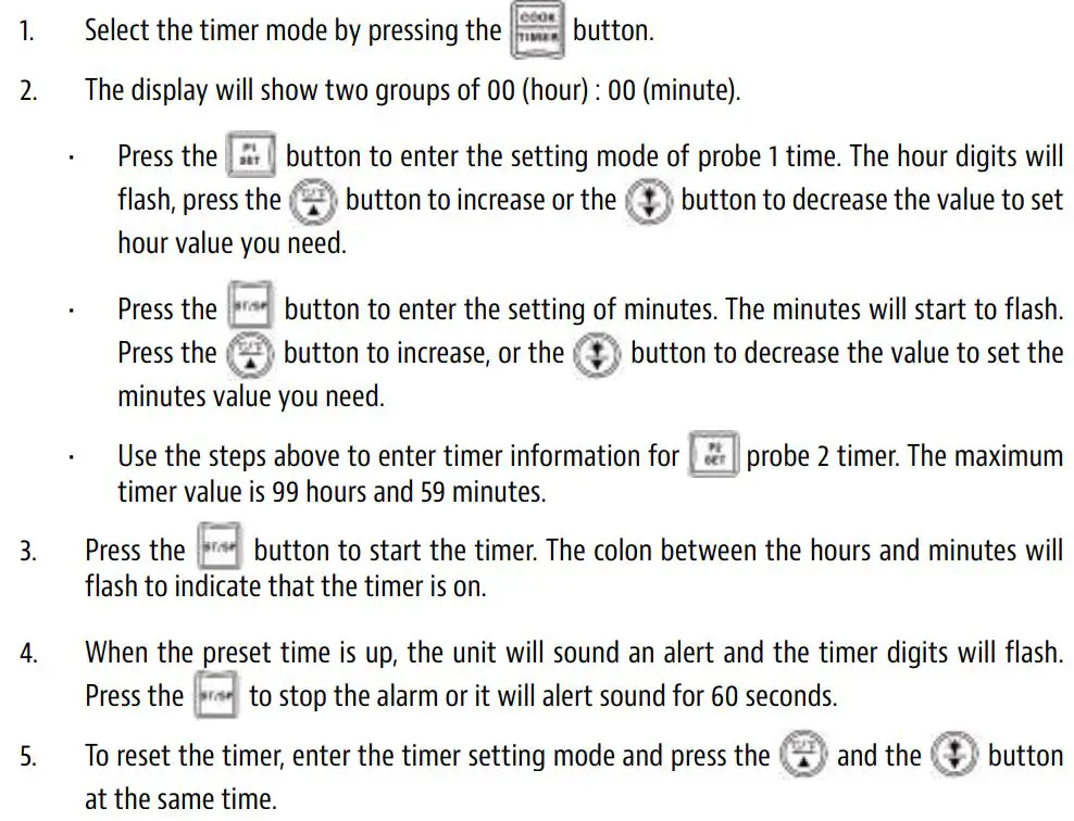 PIT BOSS 40854 Wireless Digital Meat Thermometer User Guide - USING THE TIMER