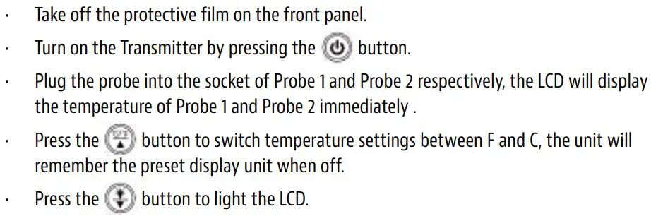 PIT BOSS 40854 Wireless Digital Meat Thermometer User Guide - USING THE TRANSMITTER