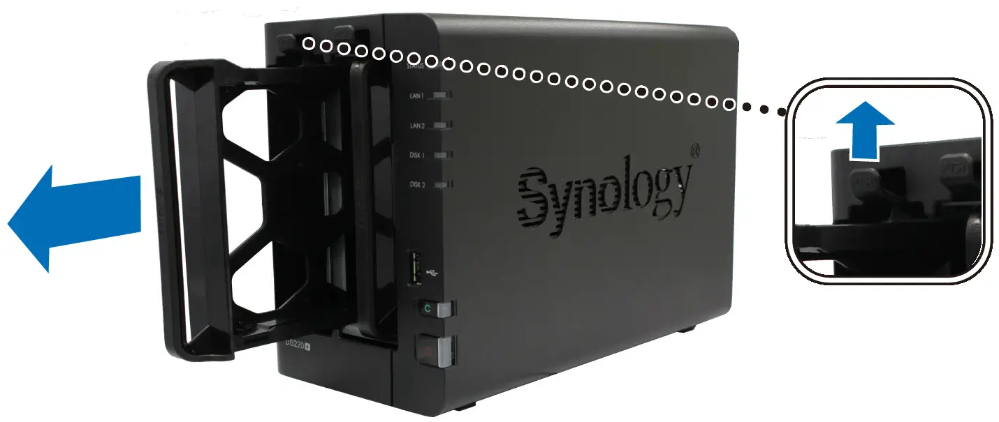 Synology NAS DS220 - Push the latch upward