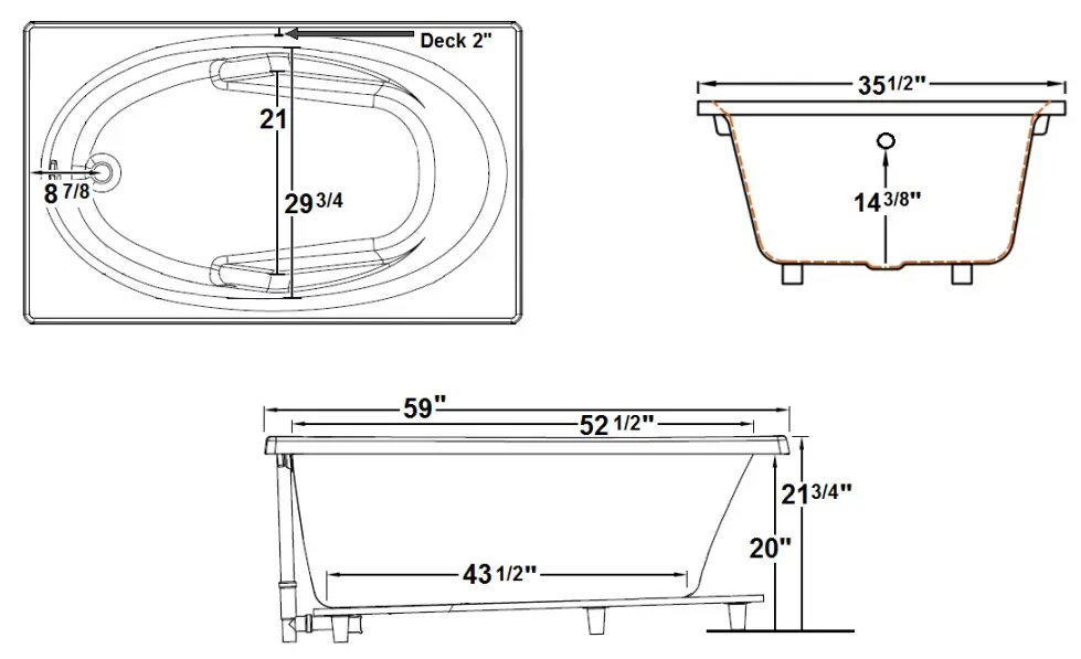 Laurel Mountain 6036FT064 60 Inch x 36 Inch Drop-In Acrylic Soaking Tub - fig
