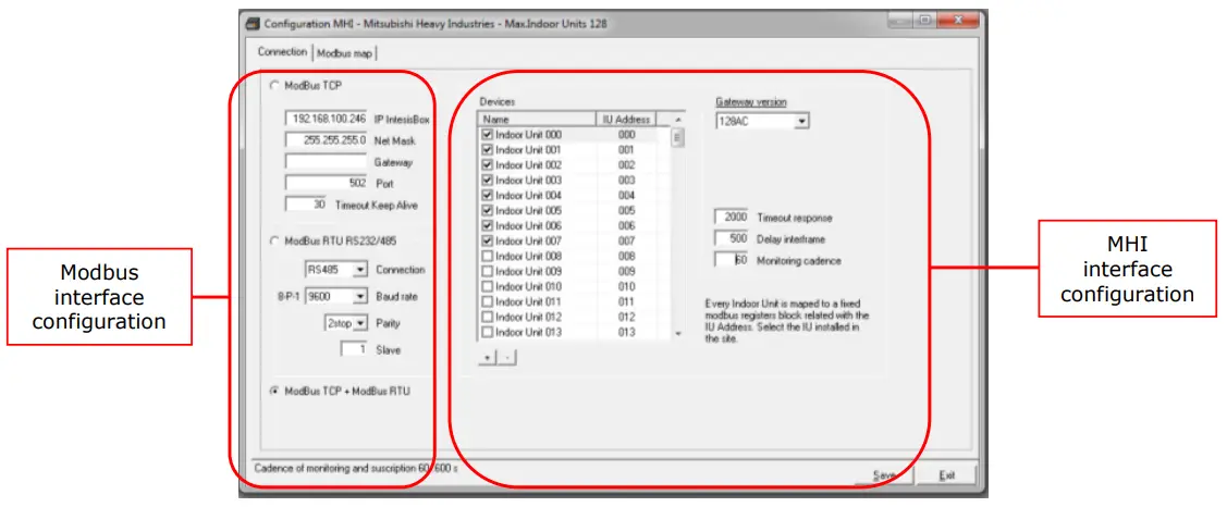 INMBSMHI048O000 Intesis Modbus Server Mitsubishi Heavy - Connections configurationa
