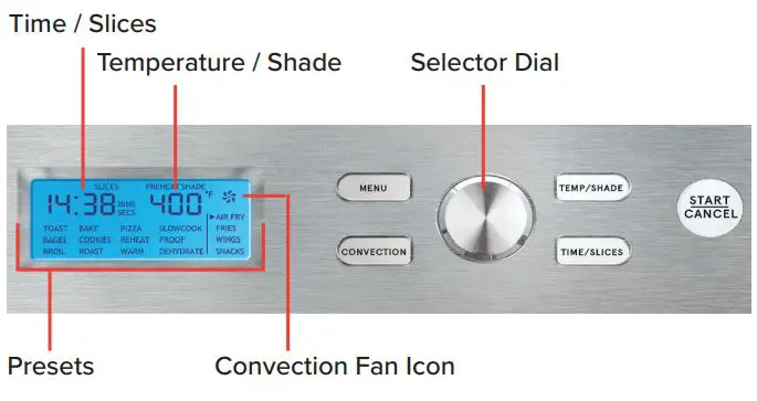 Gourmia GTF7600 Digital Air Fryer Oven User Manual - DISPLAY AND CONTROL PANEL