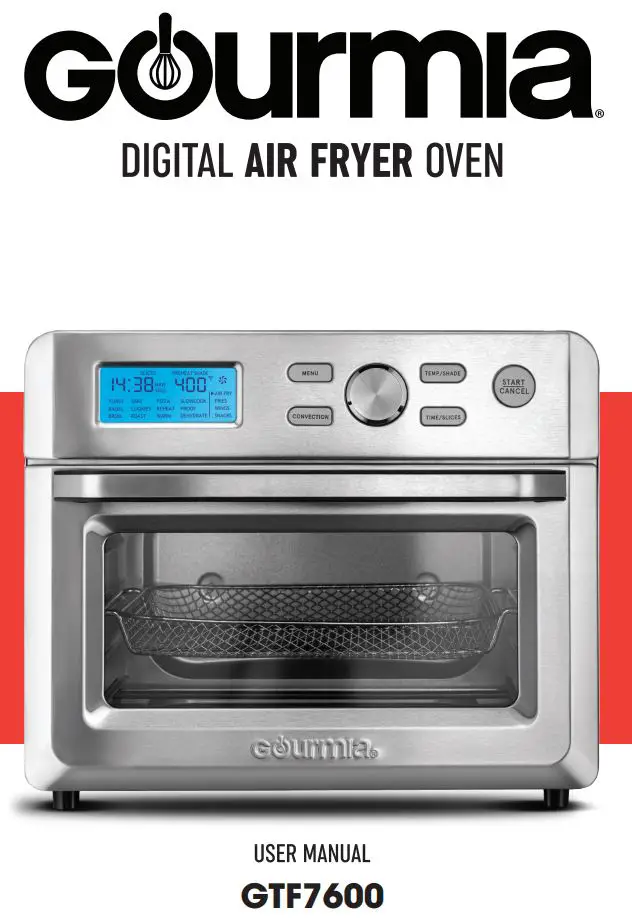 Gourmia GTF7600 Digital Air Fryer Oven User Manual