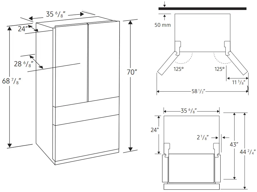 SAMSUNG RF23BB8900ACAC 4 Door French Door Counter Depth Refrigerator - Dimensions