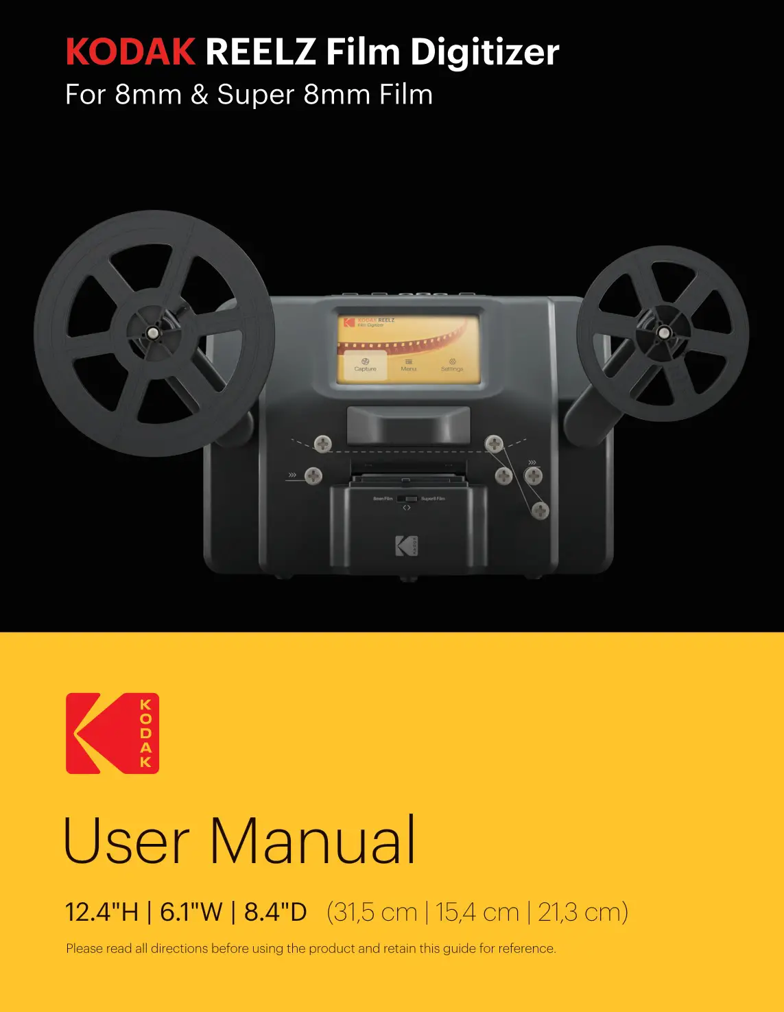 KODAK B0982P62PW REELZ Film Digitizer For 8mm & Super 8mm Film User Manual