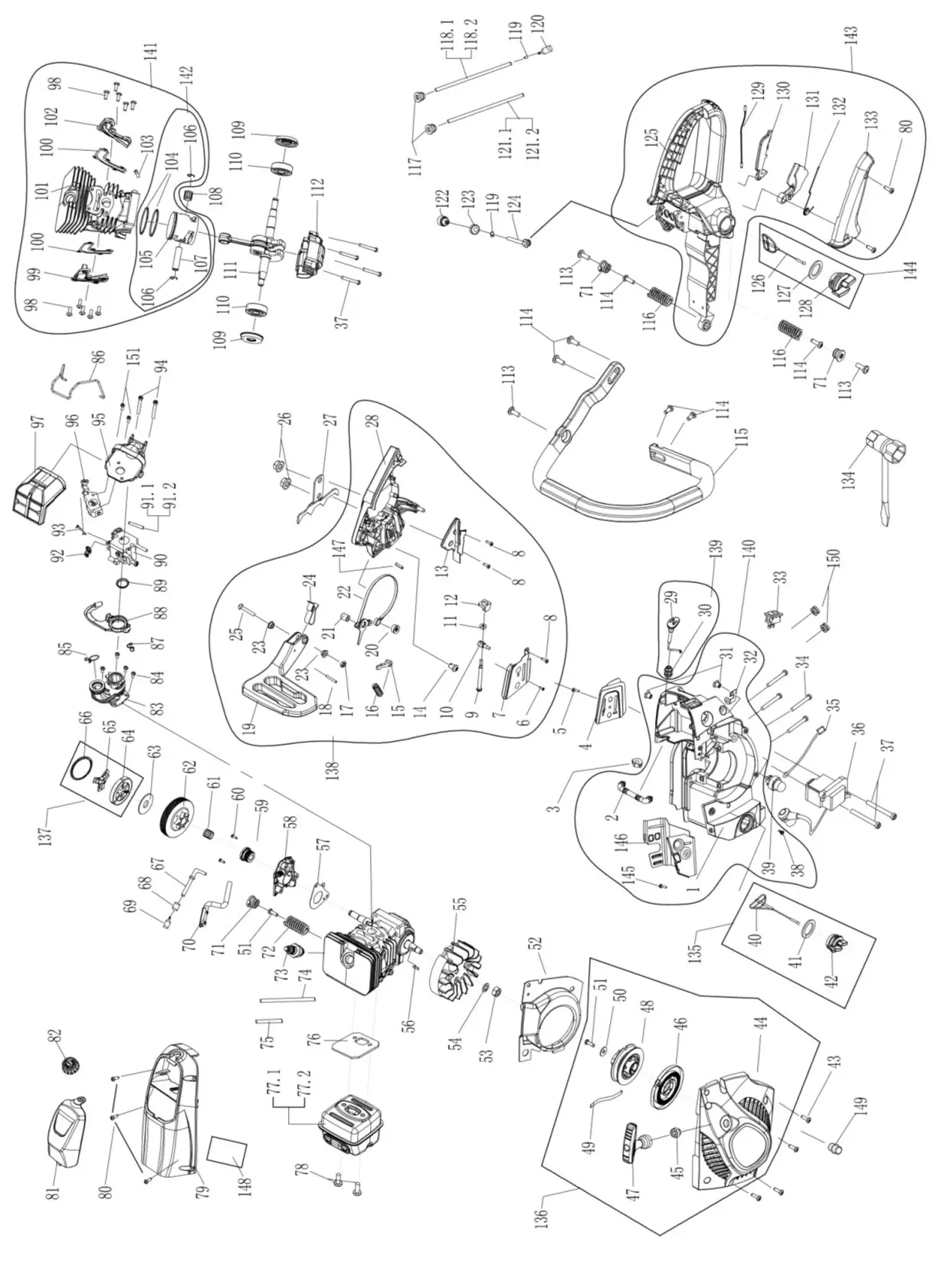 anova MG3514 1 6CV Chainsaw - EXPLODED