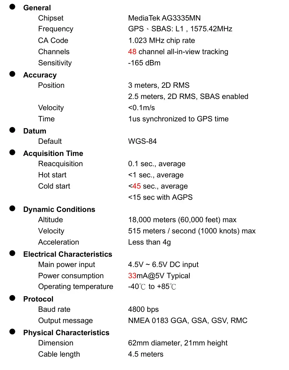 Globalsat MR-350N GPS Receiver - Product Specification