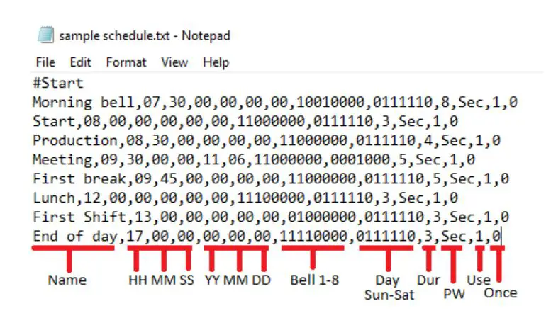 LINORTEK Netbell-NTG Networked Tone or Message Generator or Controller - Below is a sample prewritten bell schedule