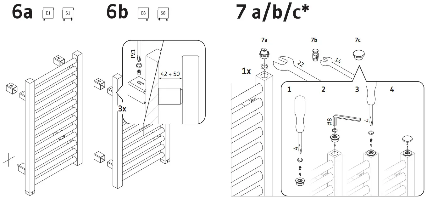 TERMA WWWTN111050 K2M3E8P Warp T One Electric Towel Rail - Fig 2