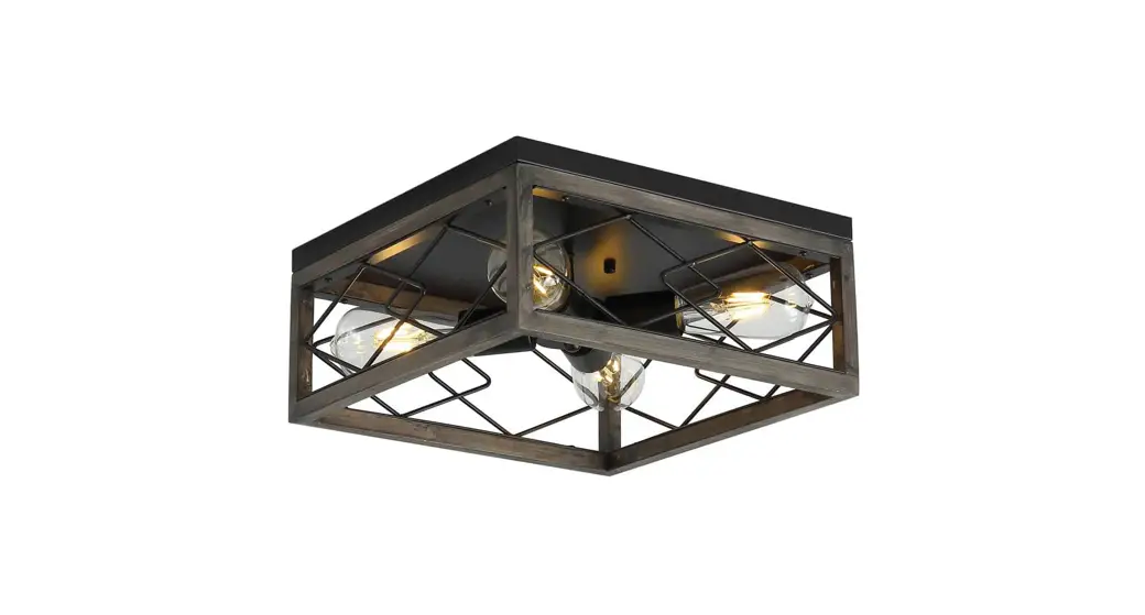 The Home Depot Dyj-xd90 13.4 In. 4-light Black Farmhouse Caged Square Flush Mount User Manual