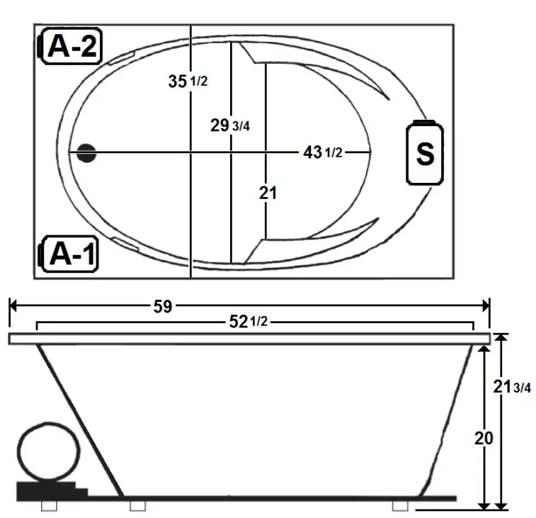 Laurel Mountain 6036FTA064 FABER 60 Inch 36 Inch Drop In Acrylic Air Bath - FIGURE