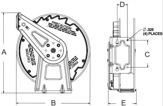 REELCRAFT RT402 OLP Series RT Spring Driven Hose Reels - Dimensions