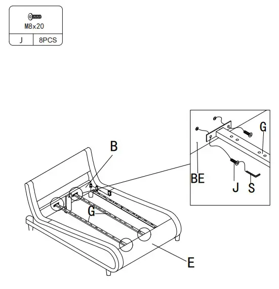 JAXPETY HG61K0965 80 Inch Modern King Size Leather Platform Bed Frame (10)