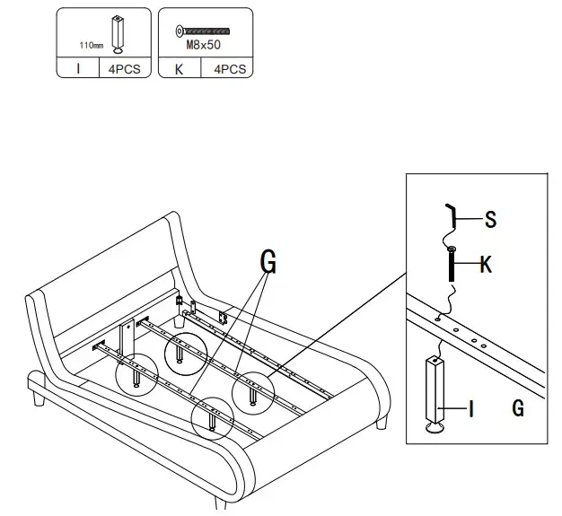 JAXPETY HG61K0965 80 Inch Modern King Size Leather Platform Bed Frame (11)