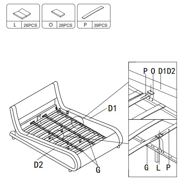 JAXPETY HG61K0965 80 Inch Modern King Size Leather Platform Bed Frame (12)