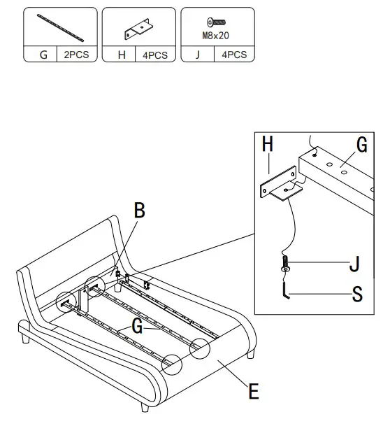 JAXPETY HG61K0965 80 Inch Modern King Size Leather Platform Bed Frame (9)