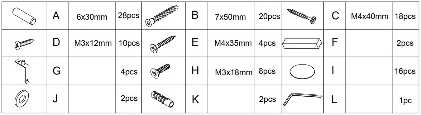 Kmart 42979517 Rattan Storage Shelves - Hardware List