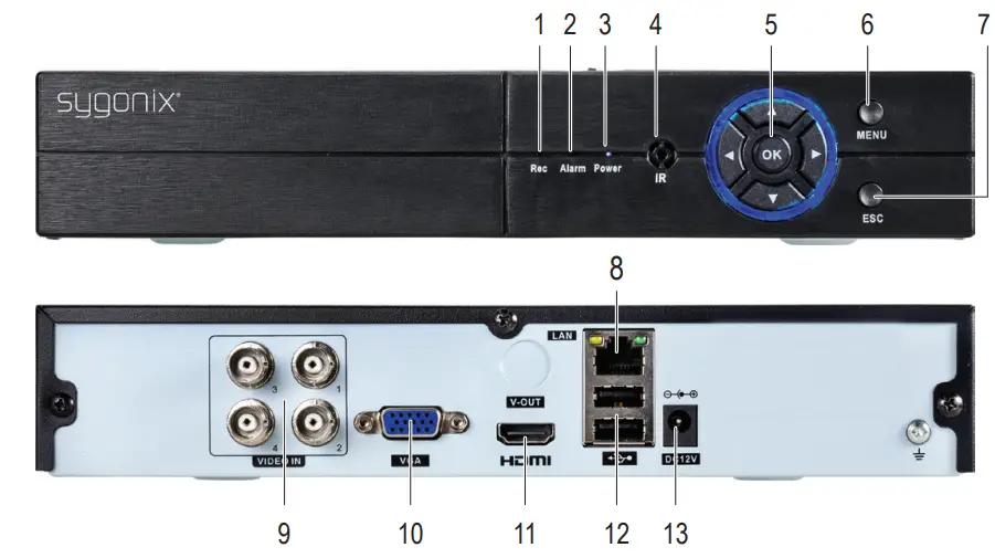 Sygonix 2268105 DVR 5 in 1 50 MP 4CH Video Input and 1 HDMI Output with 1 SATA