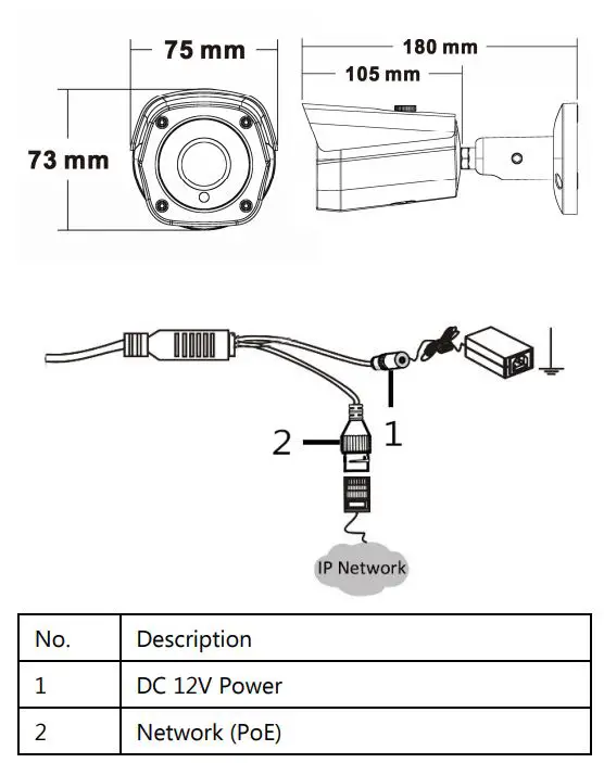 honic UltraHD 4K 8MP Weatherproof Outdoor POE IP Camera User Guide - Dimensions and Appearance