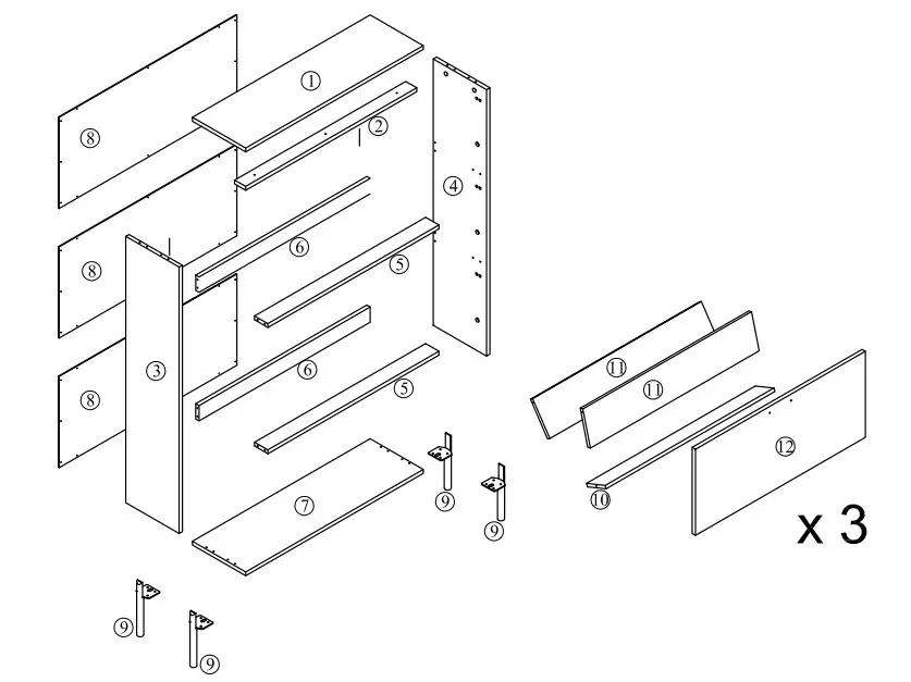 thdstatic Night Table Drawers and 6 Compartments Gold Metal Legs - figure 7