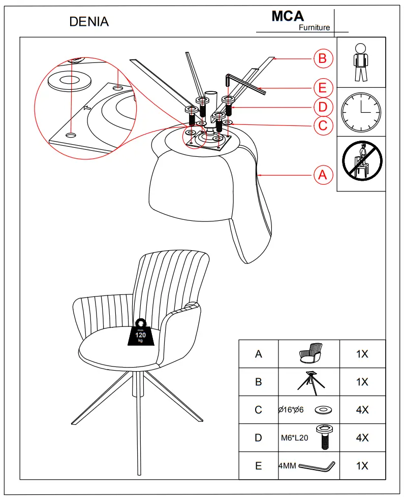 MCA Furniture Denia 2 Pieces Dining Chair