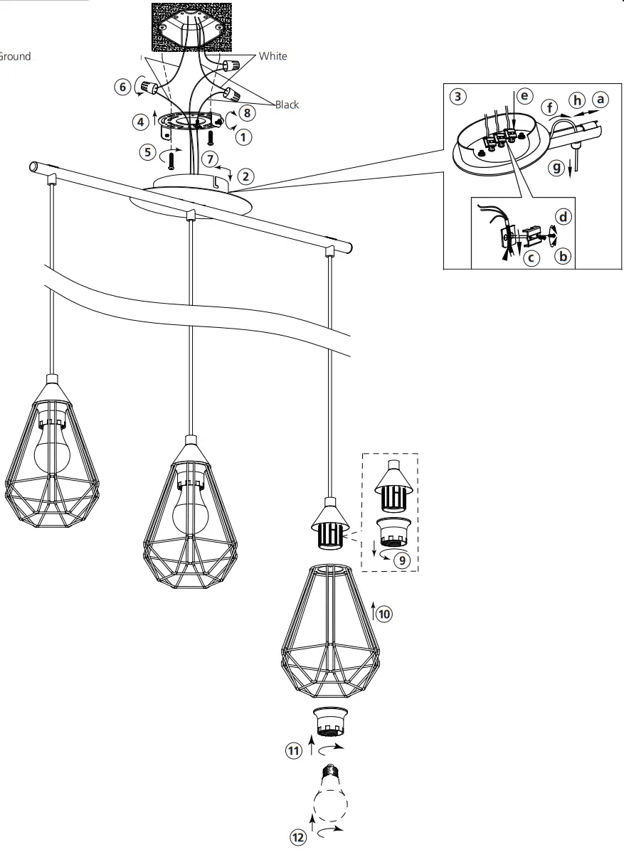 EGLO 43682A Tarbes 3 Light 6 Inch Brushed Brass Pendant Ceiling Light fig 1