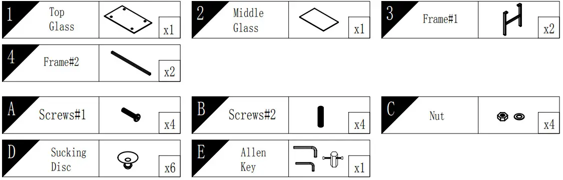 THE HOME DEPOT D01 CT021 Rectangle Glass Coffee Table - COMPONENTS LIST