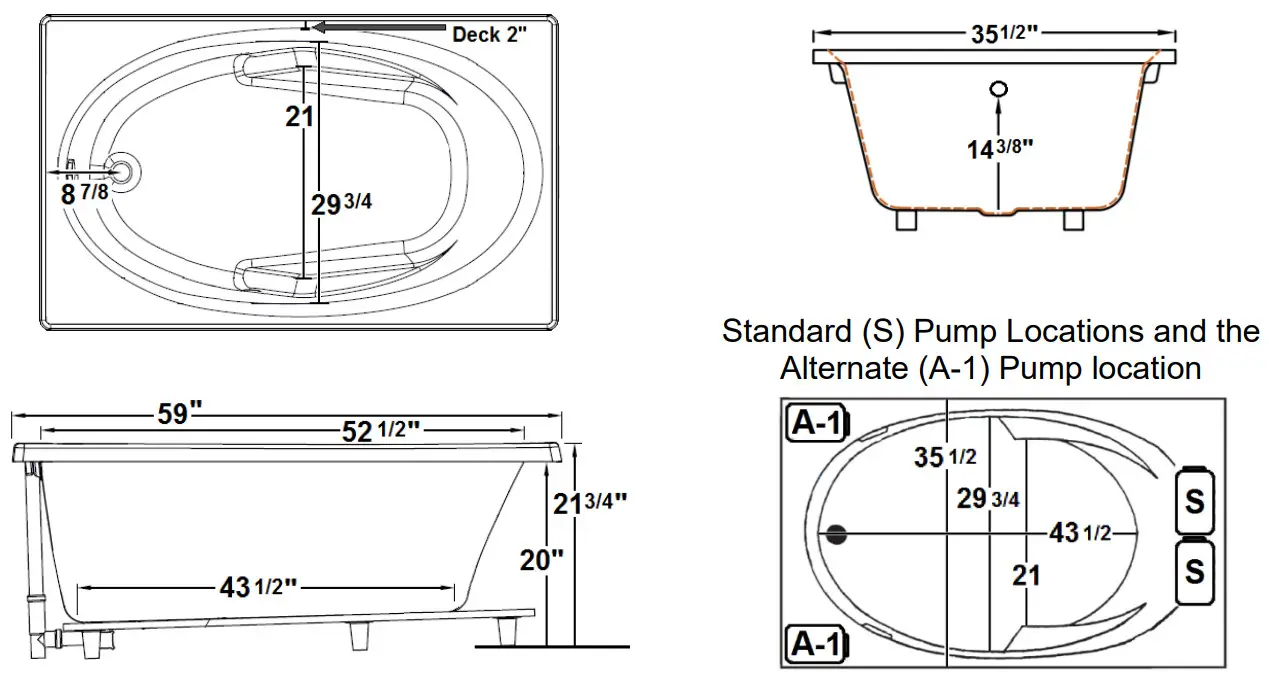 Laurel Mountain 6036FWA064 60 Inch x 36 Inch Drop In Acrylic Combo Bath - FIGURE