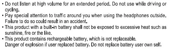JVC HA-Z77T Wireless Headphone User Manual - Warning