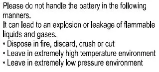 JVC HA-Z77T Wireless Headphone User Manual - Warnings for battery