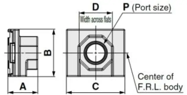 SMC VO5746E Series 3 Port Solenoid Valve Modular Type and Residual Pressure Release Valve - Piping Adapter Figure 1
