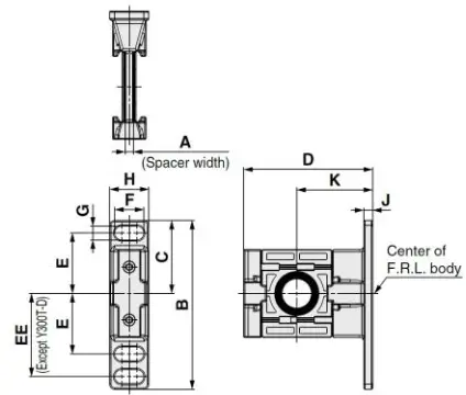 SMC VO5746E Series 3 Port Solenoid Valve Modular Type and Residual Pressure Release Valve - Spacer with Bracket 1