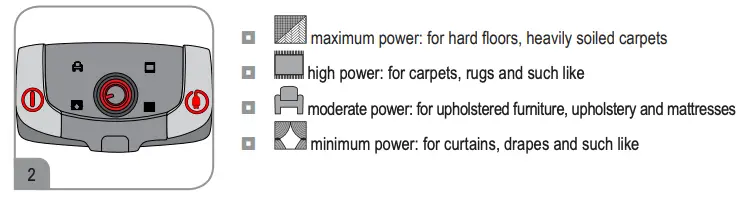 Setting the suction power