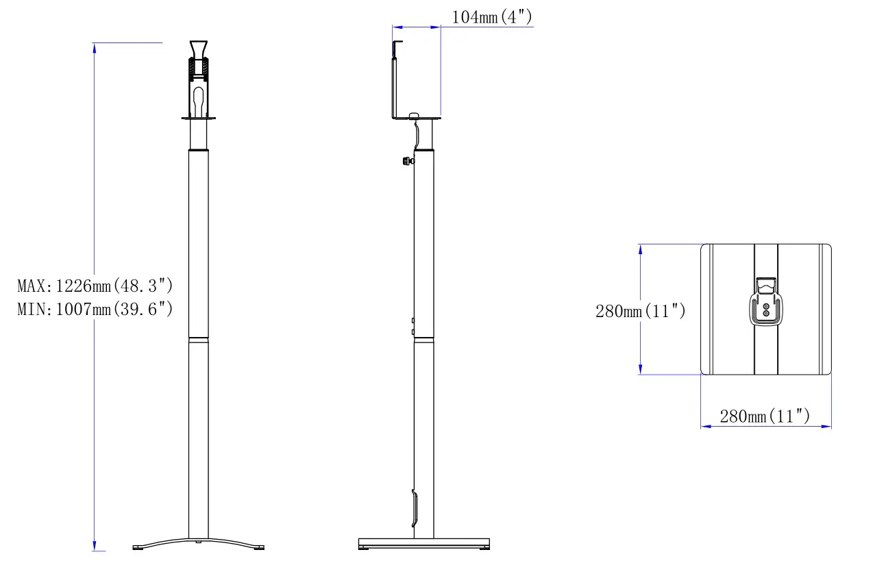 Mounting Dream MD5411 Speaker Stand - Product dimensions