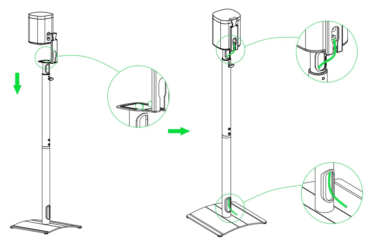 Mounting Dream MD5411 Speaker Stand - Step 4 Insert the speaker into the speaker attachment unit (D)