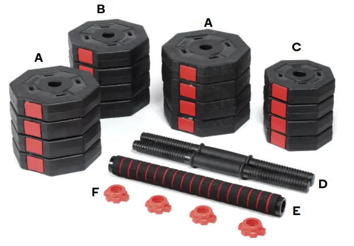 kogan FSADDBBS40A Adjustable Dumbbell and Barbell- COMPONENTS