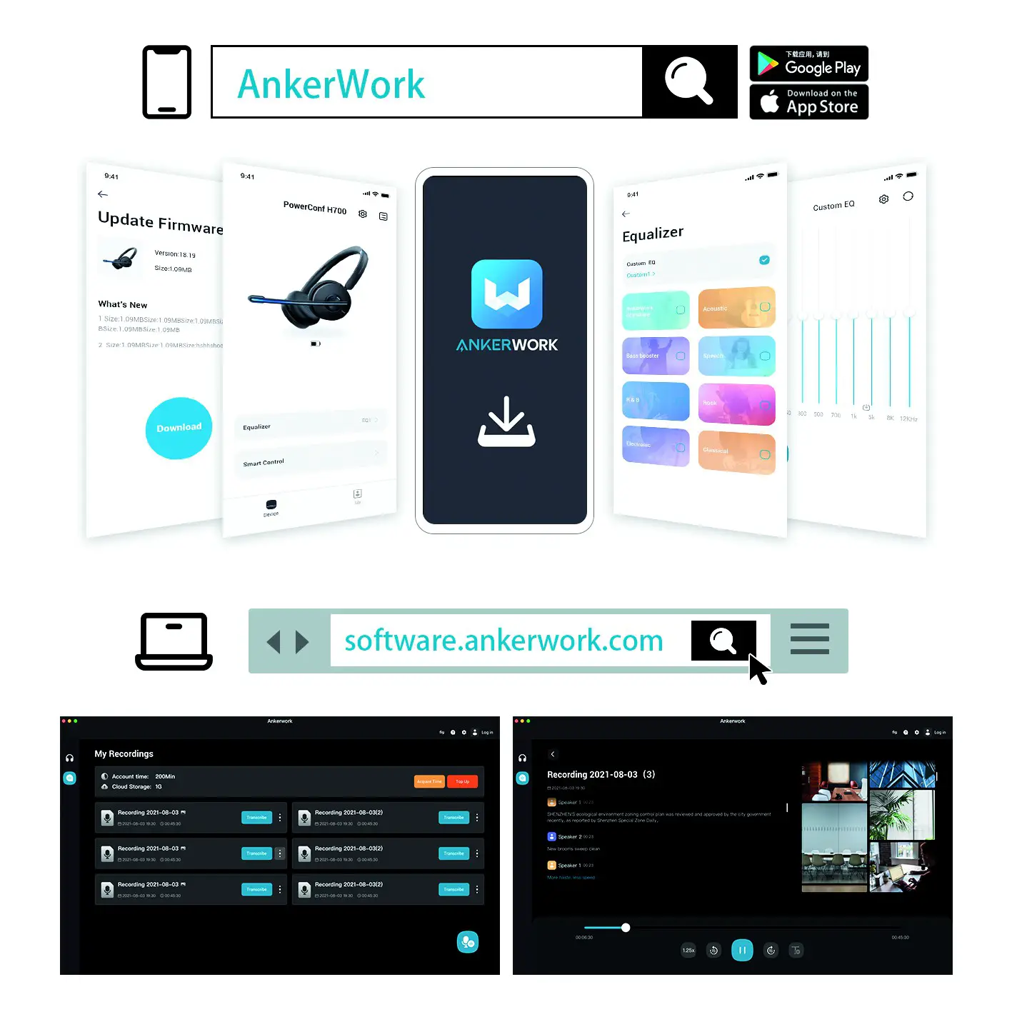 ANKER PowerConf H700 Bluetooth Headset with Microphone- App