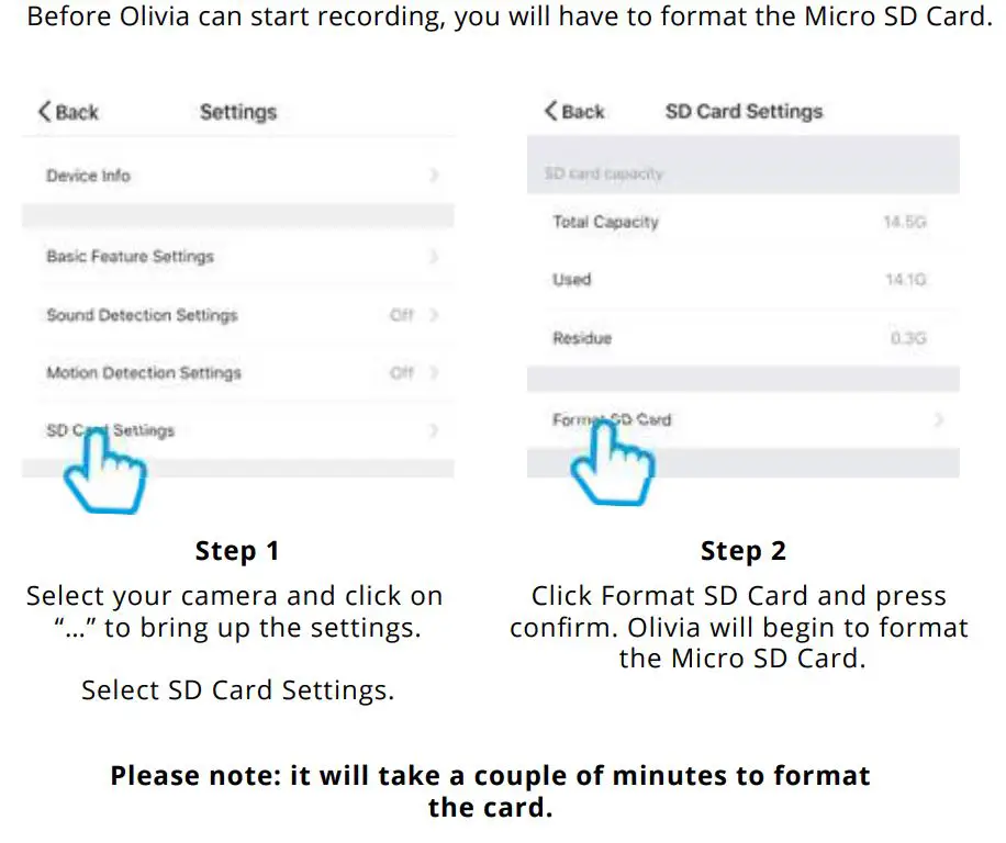 time2 Olivia 2 Indoor Rotating WiFi Security Camera User Guide - Format SD Card