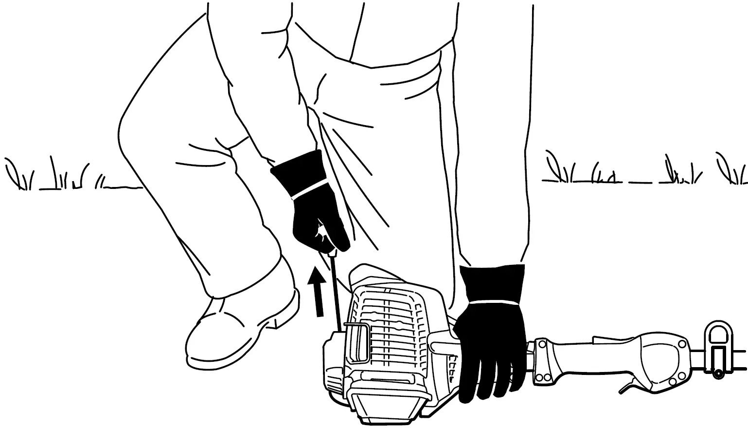 Hold the starter grip with your right hand