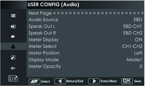 SWIT 15.6 LCD Monitor-Audio Menu