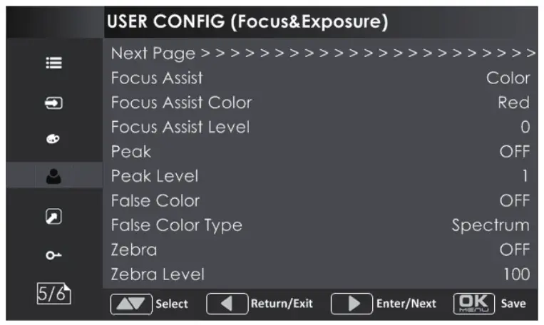 SWIT 15.6 LCD Monitor- Focus and Exposure Menu