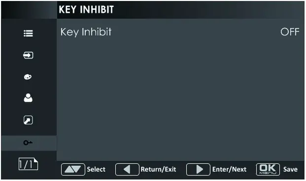 SWIT 15.6 LCD MonitorKey Inhibit Menu